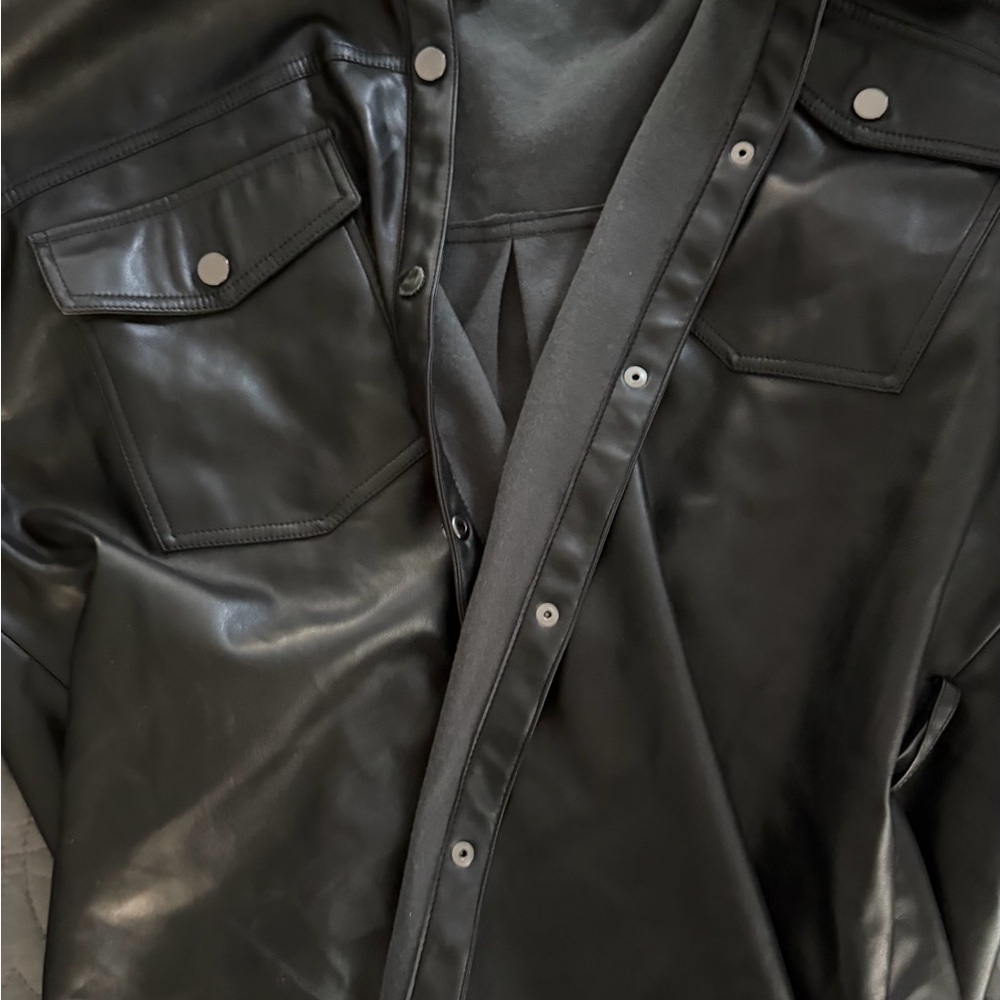 Armani Exchange Black Leather Shirt Jacket